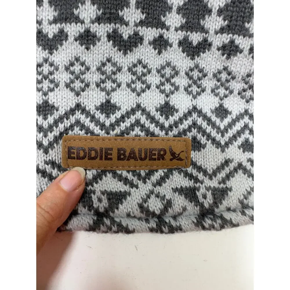 Eddie Bauer Gray White Geometric Pattern XL Dog Sweater 11X18 Cozy Cabin Core